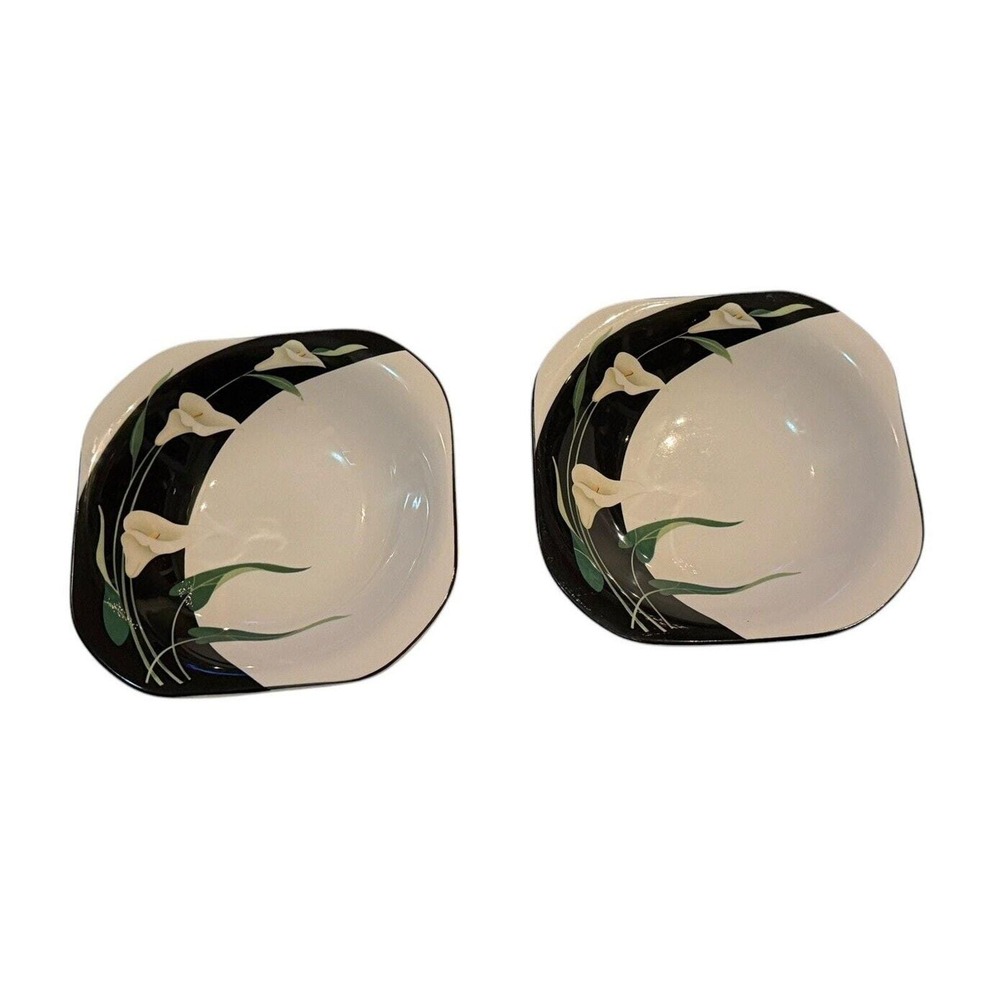 Sango Quadrille Black Lilies 5101‎ Salad Bowls (2) Floral Semi-Porcelain READ